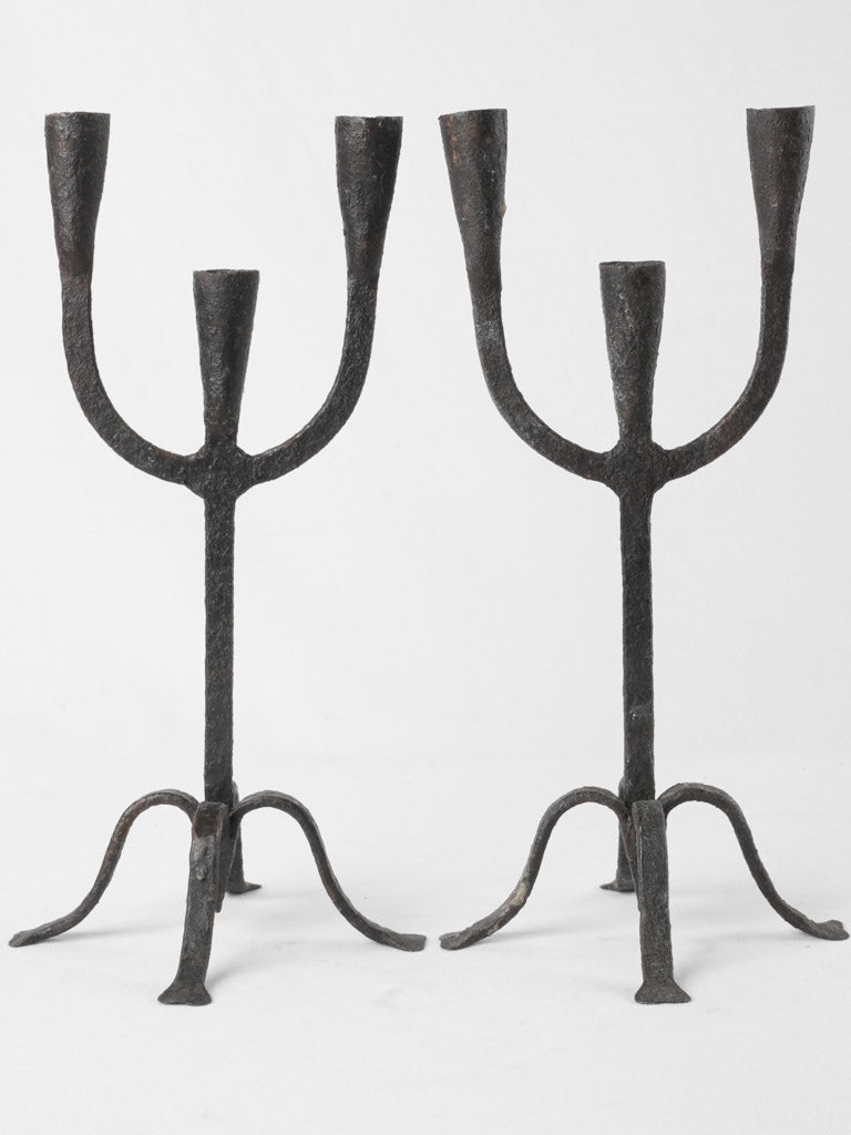 Pair wrought iron candlesticks 14½"