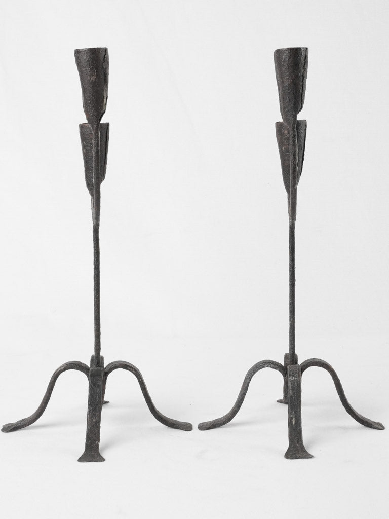 Pair wrought iron candlesticks 14½"