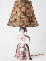 Vintage table lamp - sculpture of a lady w/ wicker lampshade - Colette Gueden (1905 - 2000) - 16½"