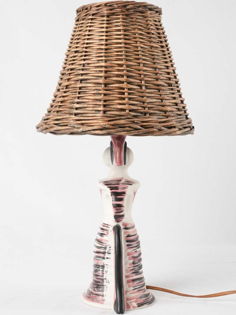 Vintage table lamp - sculpture of a lady w/ wicker lampshade - Colette Gueden (1905 - 2000) - 16½"