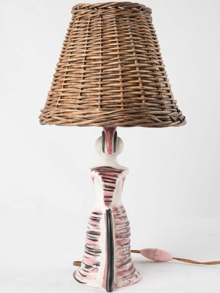 Vintage table lamp - sculpture of a lady w/ wicker lampshade - Colette Gueden (1905 - 2000) - 16½"
