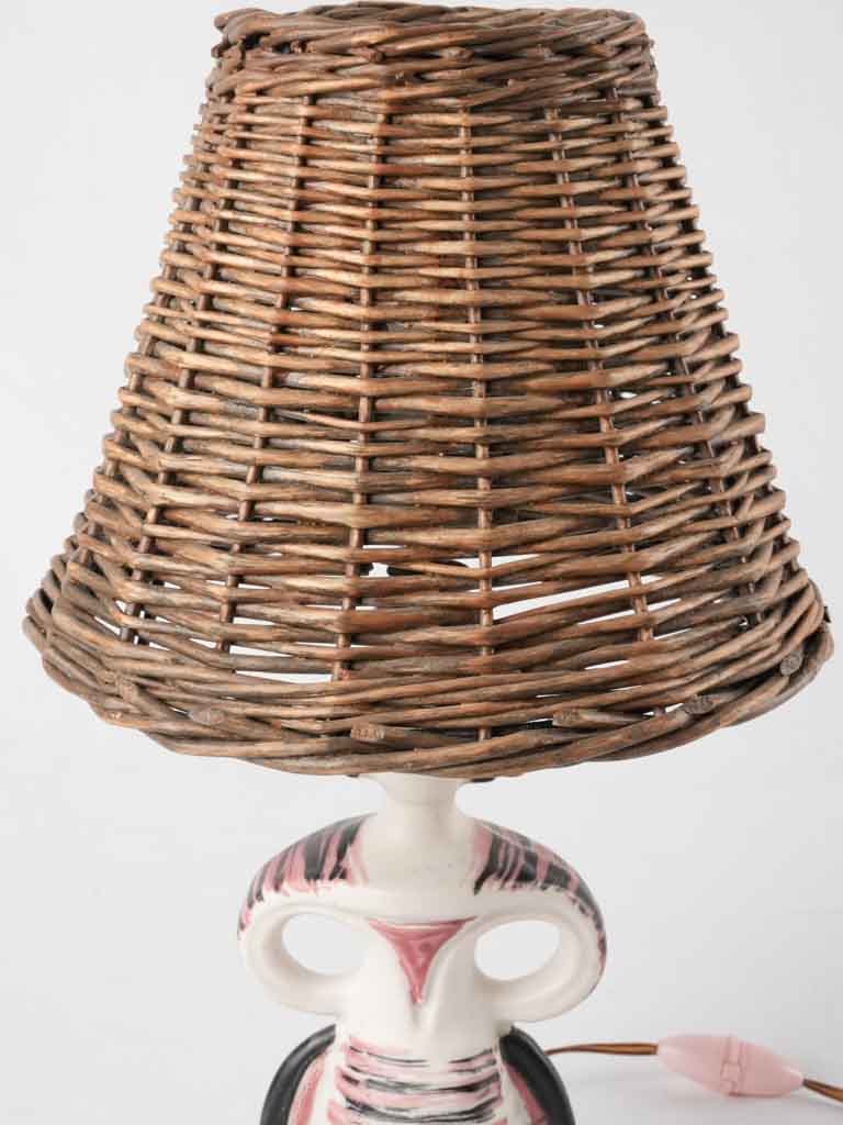 Vintage table lamp - sculpture of a lady w/ wicker lampshade - Colette Gueden (1905 - 2000) - 16½"