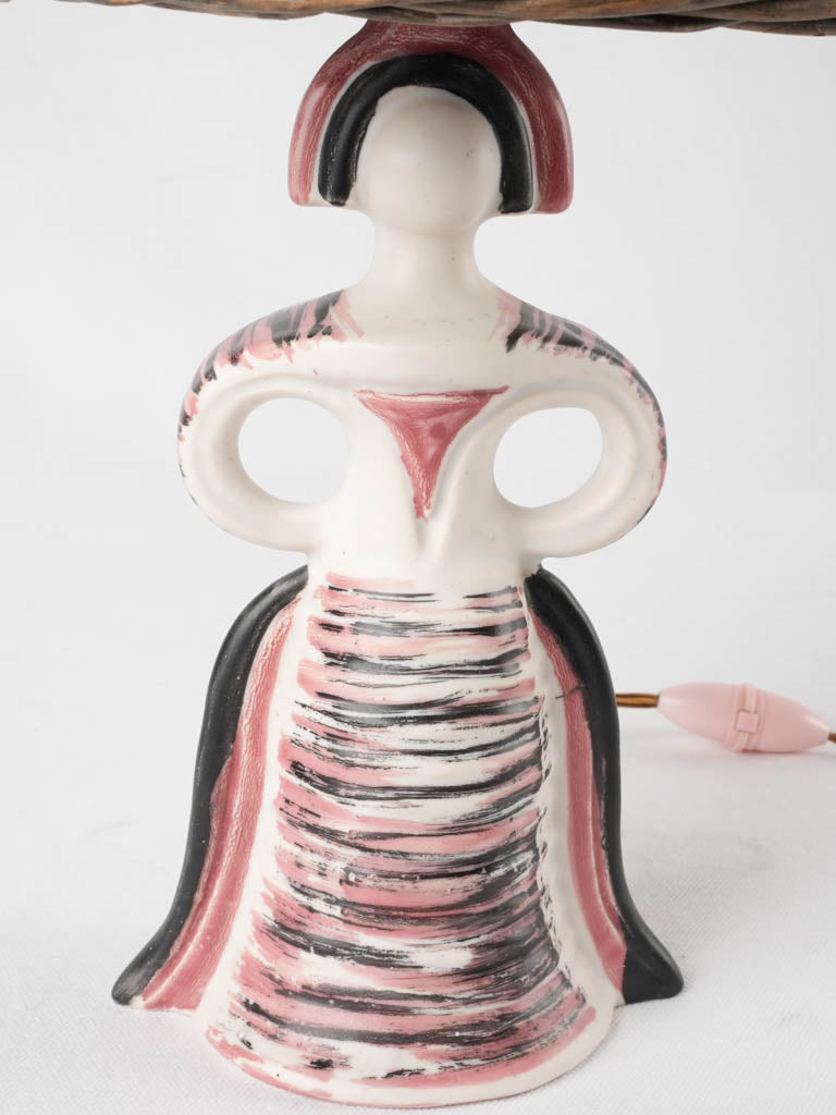 Vintage table lamp - sculpture of a lady w/ wicker lampshade - Colette Gueden (1905 - 2000) - 16½"