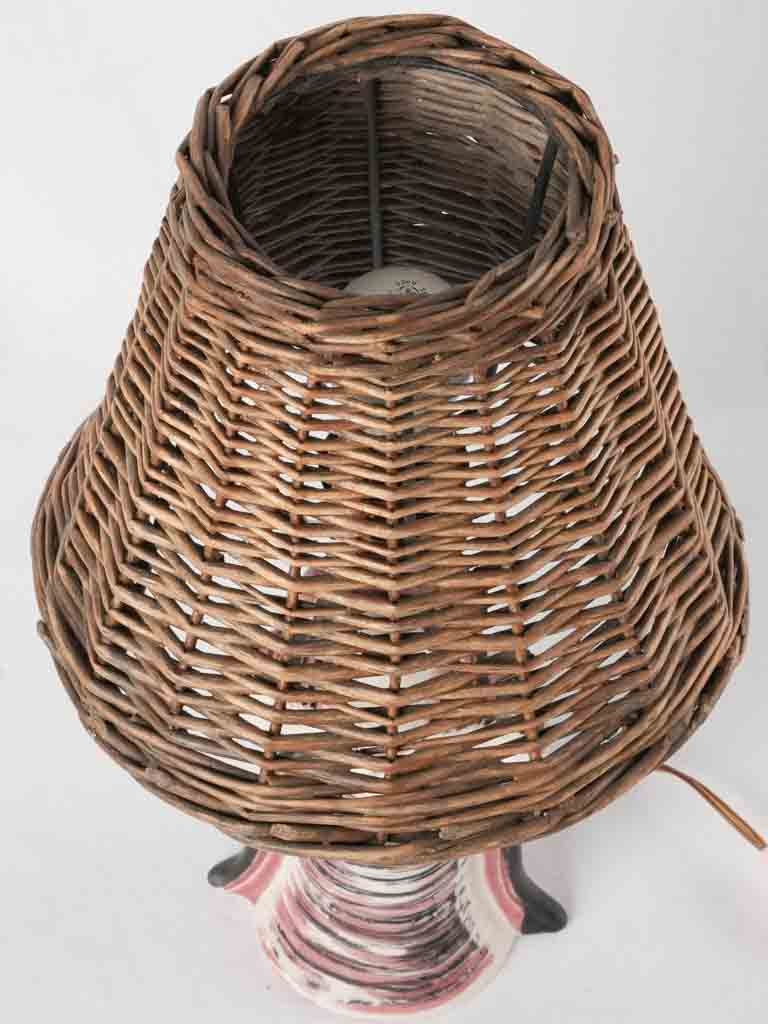 Vintage table lamp - sculpture of a lady w/ wicker lampshade - Colette Gueden (1905 - 2000) - 16½"