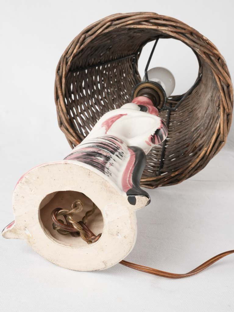 Vintage table lamp - sculpture of a lady w/ wicker lampshade - Colette Gueden (1905 - 2000) - 16½"