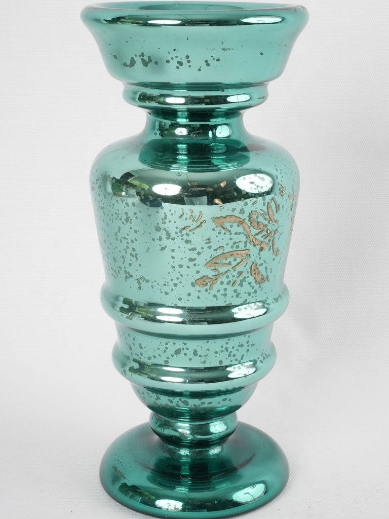 Antique viridian green mercury glass vase 10¾"