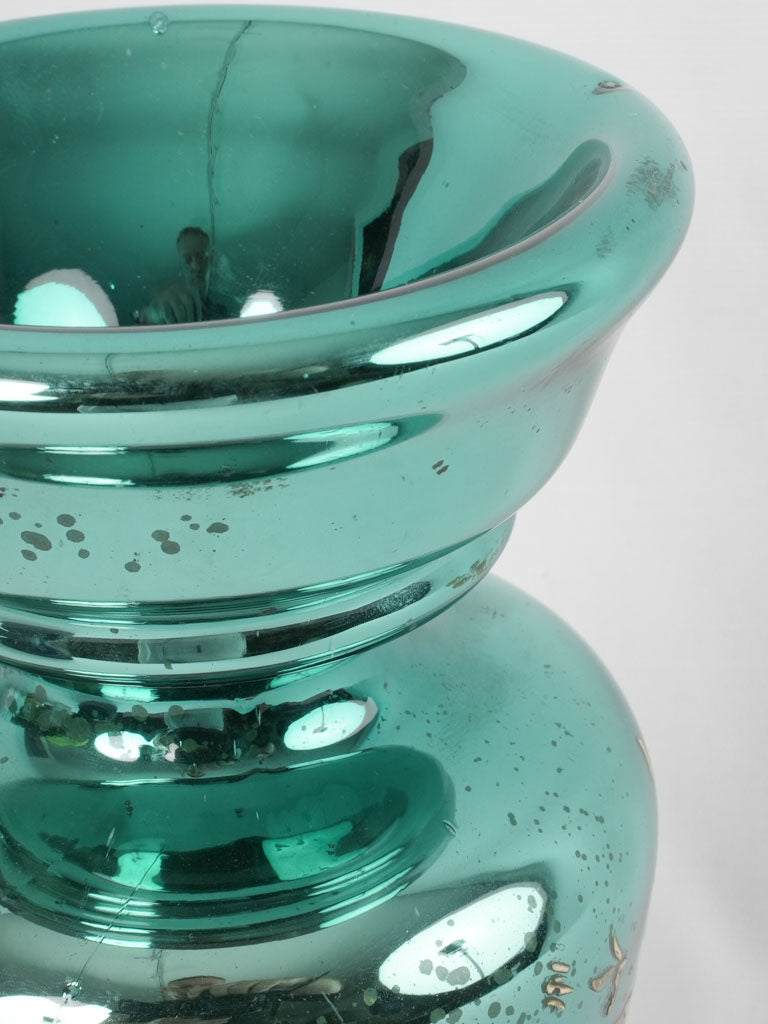 Antique viridian green mercury glass vase 10¾"