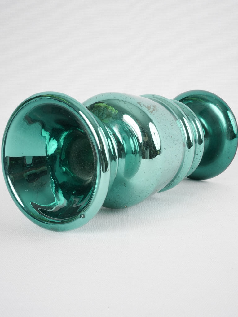 Antique viridian green mercury glass vase 10¾"