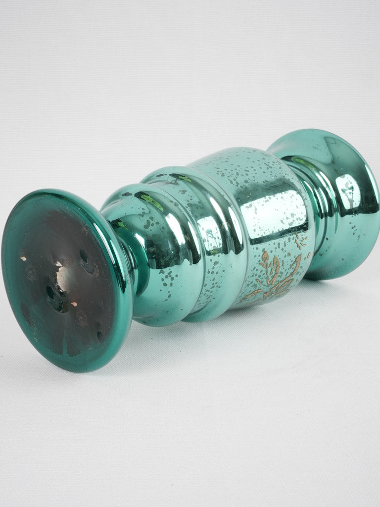 Antique viridian green mercury glass vase 10¾"