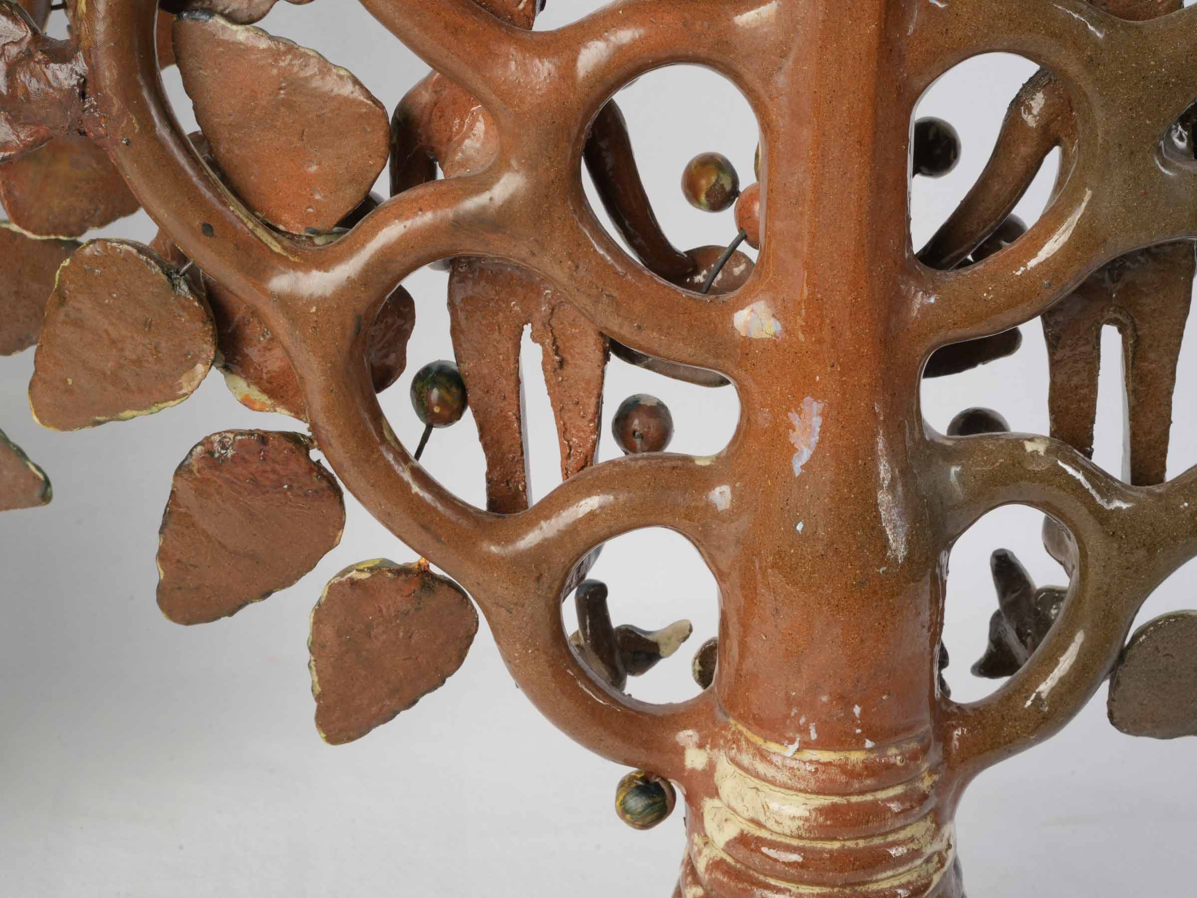 Vibrant Pair of Mexican Folk Art Tree of Life Earthenware Candelabra, Mid 20th Century - 22½" x 20¾"