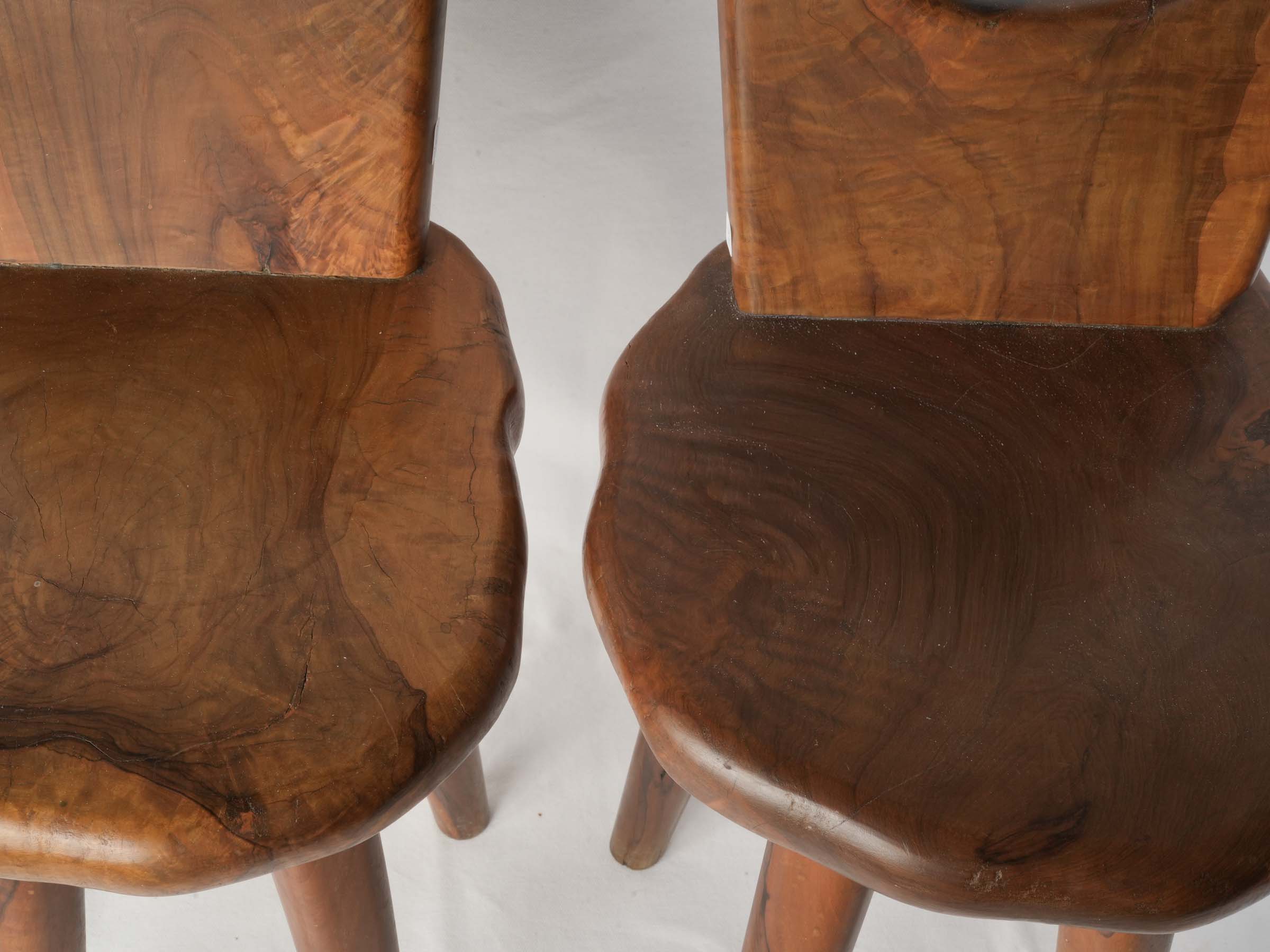 Pair of Brutalist-Inspired Olive Wood Chairs, 1950s-1960s - 28"