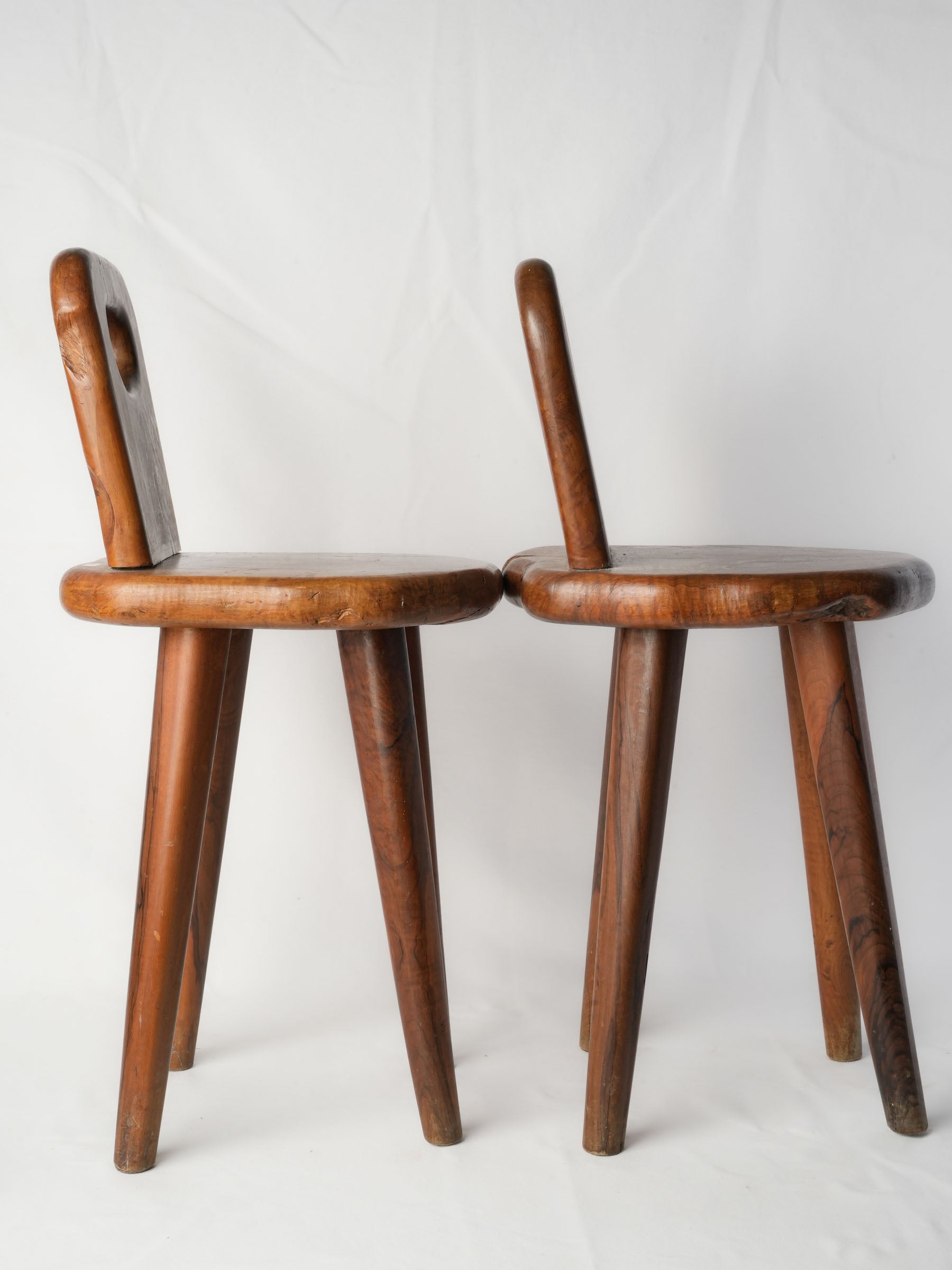 Pair of Brutalist-Inspired Olive Wood Chairs, 1950s-1960s - 28"