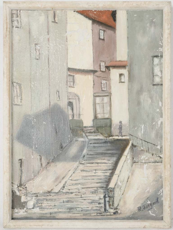 Vintage muted French streetscape painting