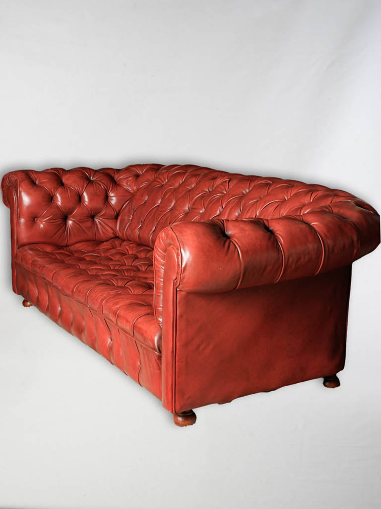 Classic Chesterfield Sofa from the Mid-20th Century in Deep Red Leather - 86½"