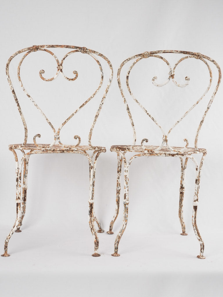 Pair of Antique French garden chairs w/ heart backs