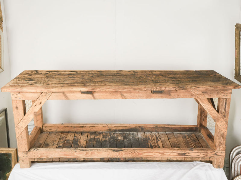 Antique pine French workshop table