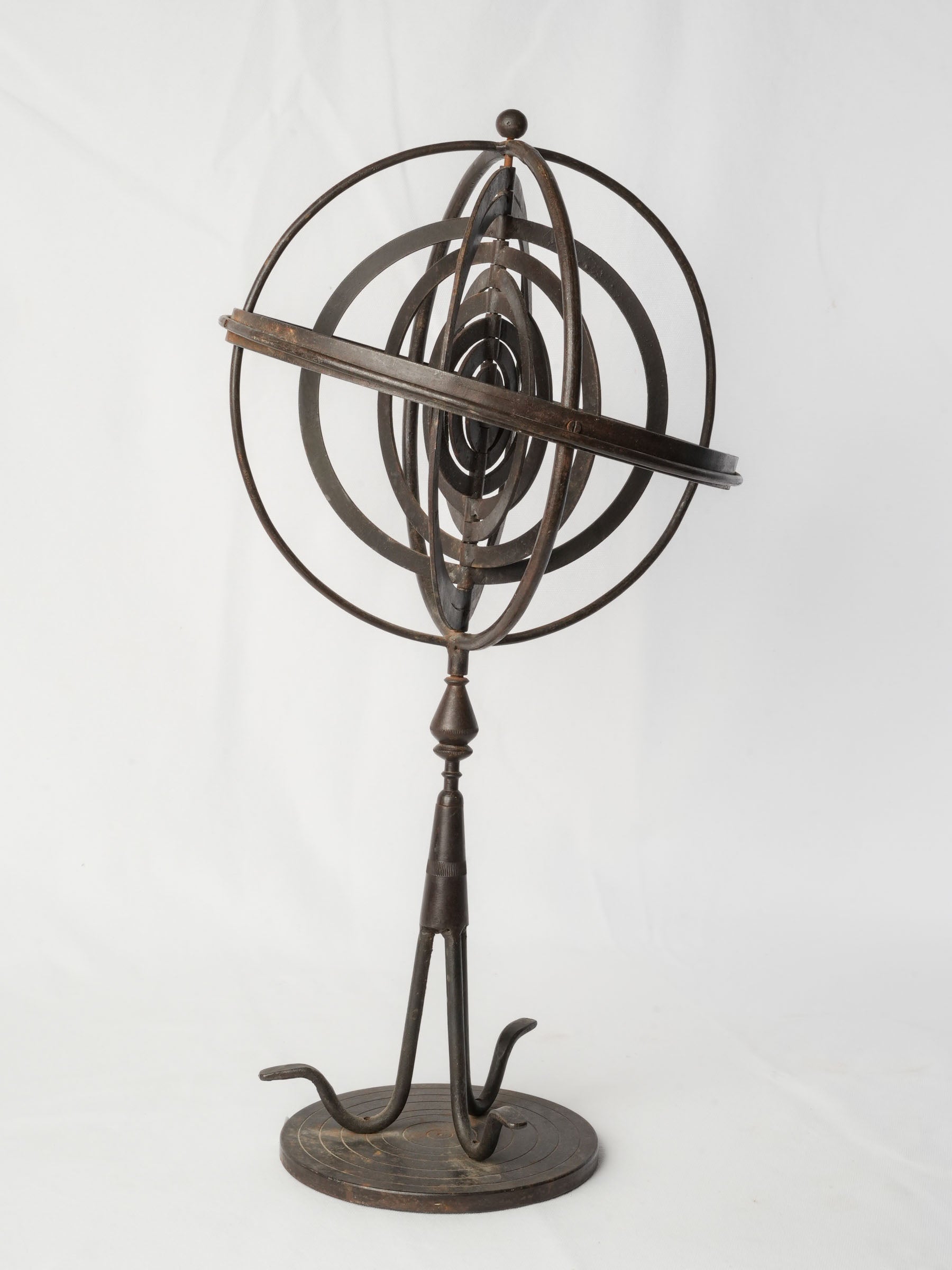 Sculptural French Hand-Made Wrought-Iron Armillary Sphere, Mid-20th Century - 25½"