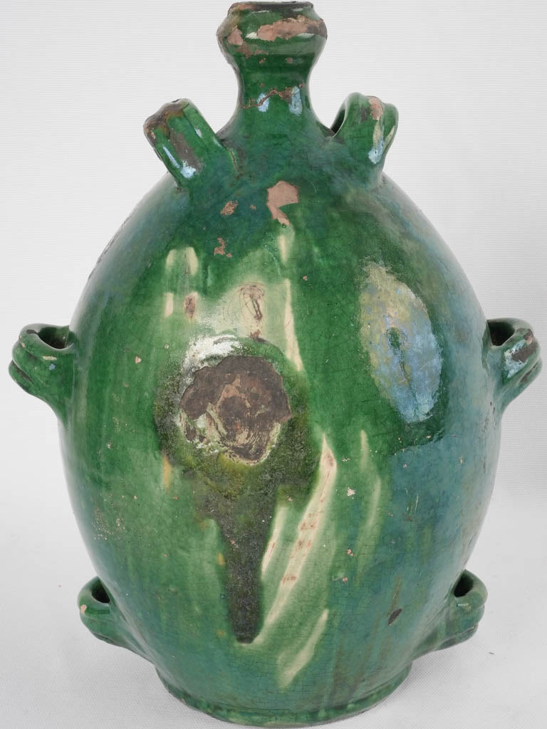 Antique French green Conscience pot - large 15"