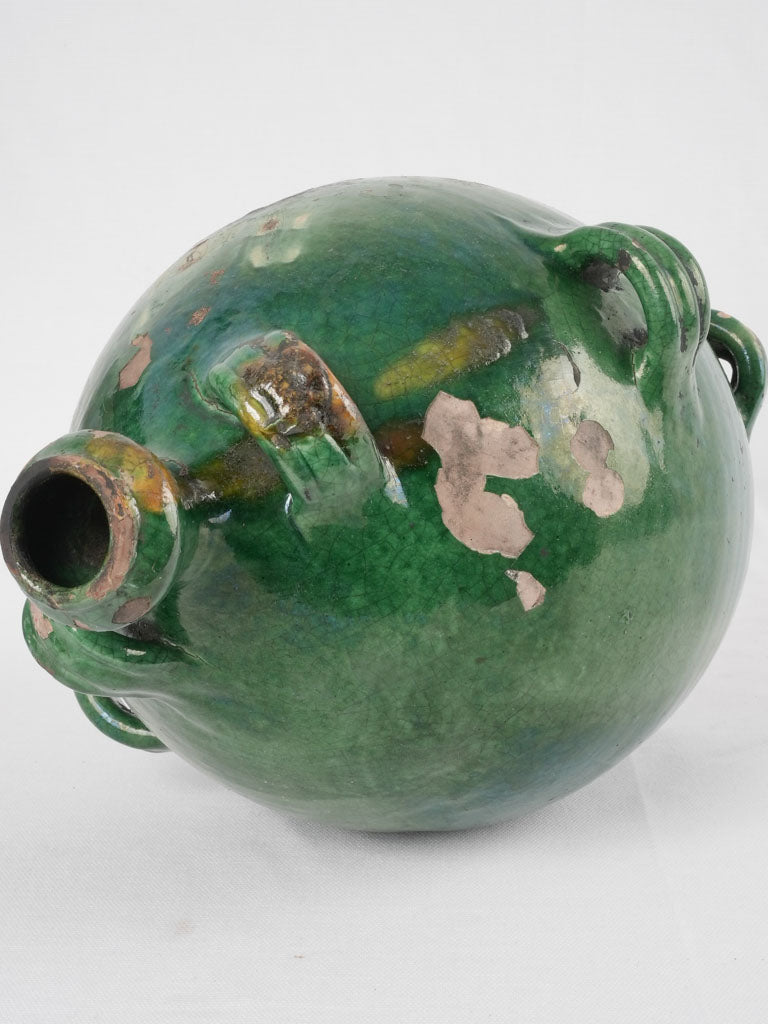 Antique French green Conscience pot - large 15"