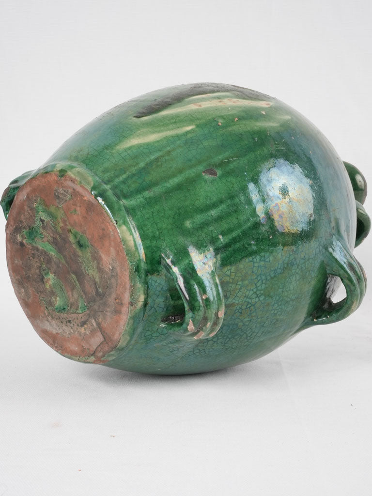 Antique French green Conscience pot - large 15"