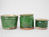Collection of 3 antique jam pots - green 5"