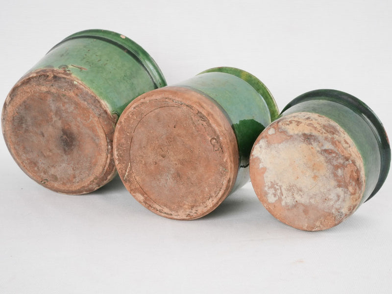 Collection of 3 antique jam pots - green 5"