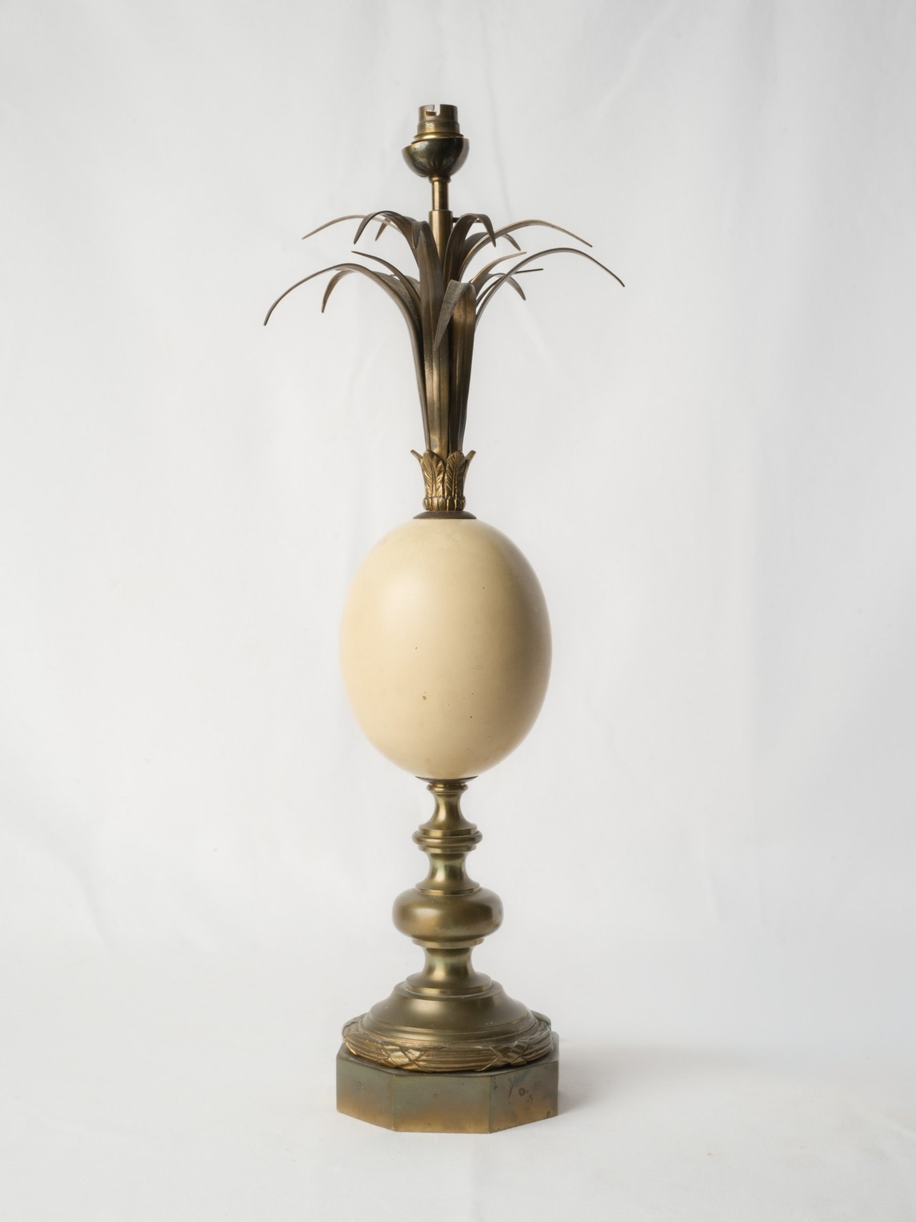 French Gilt-Bronze Palm Tree Table Lamp w/ Central Egg Form, Att. to Maison Charles c. 1960s - 23¾"