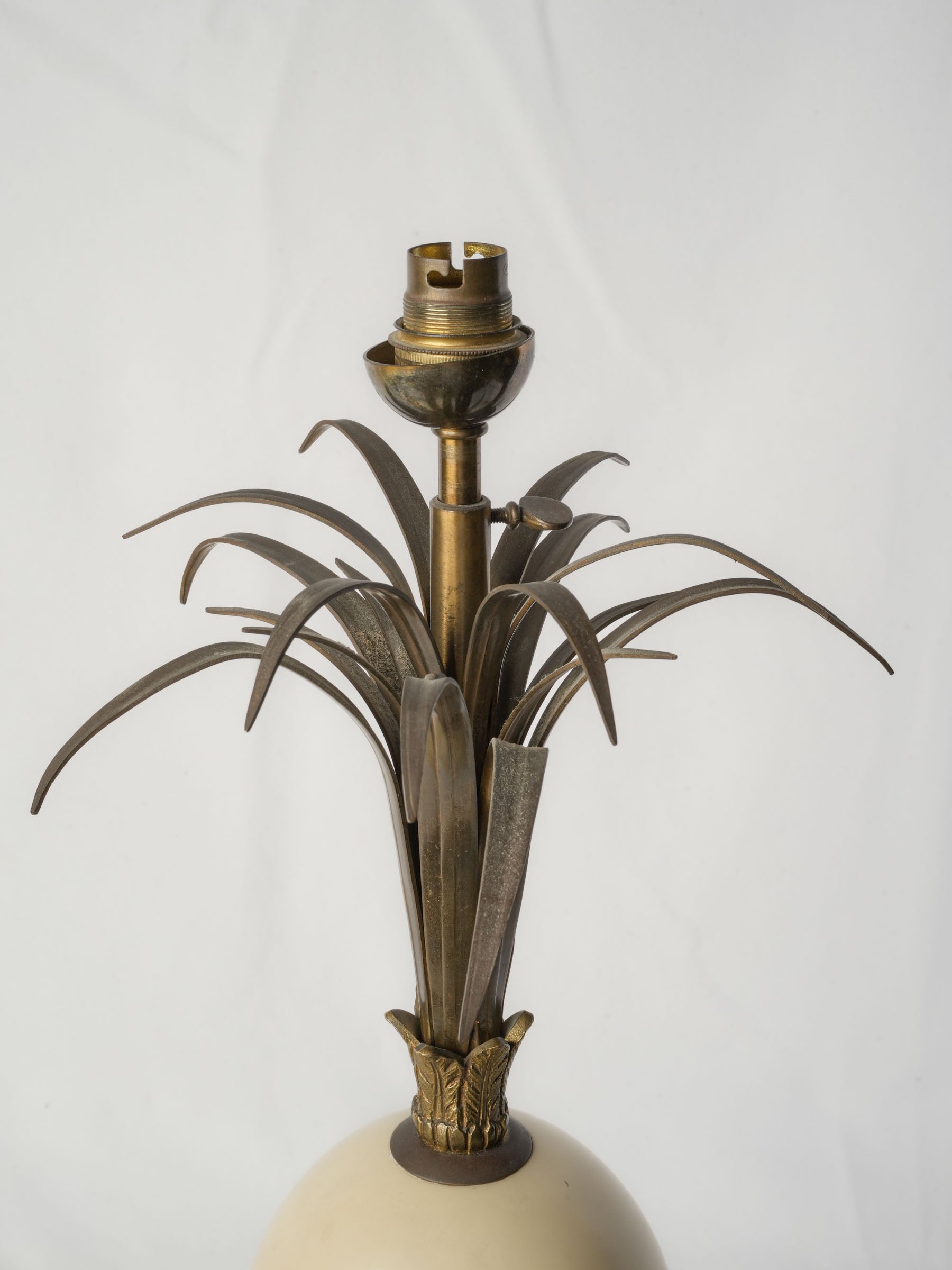 French Gilt-Bronze Palm Tree Table Lamp w/ Central Egg Form, Att. to Maison Charles c. 1960s - 23¾"