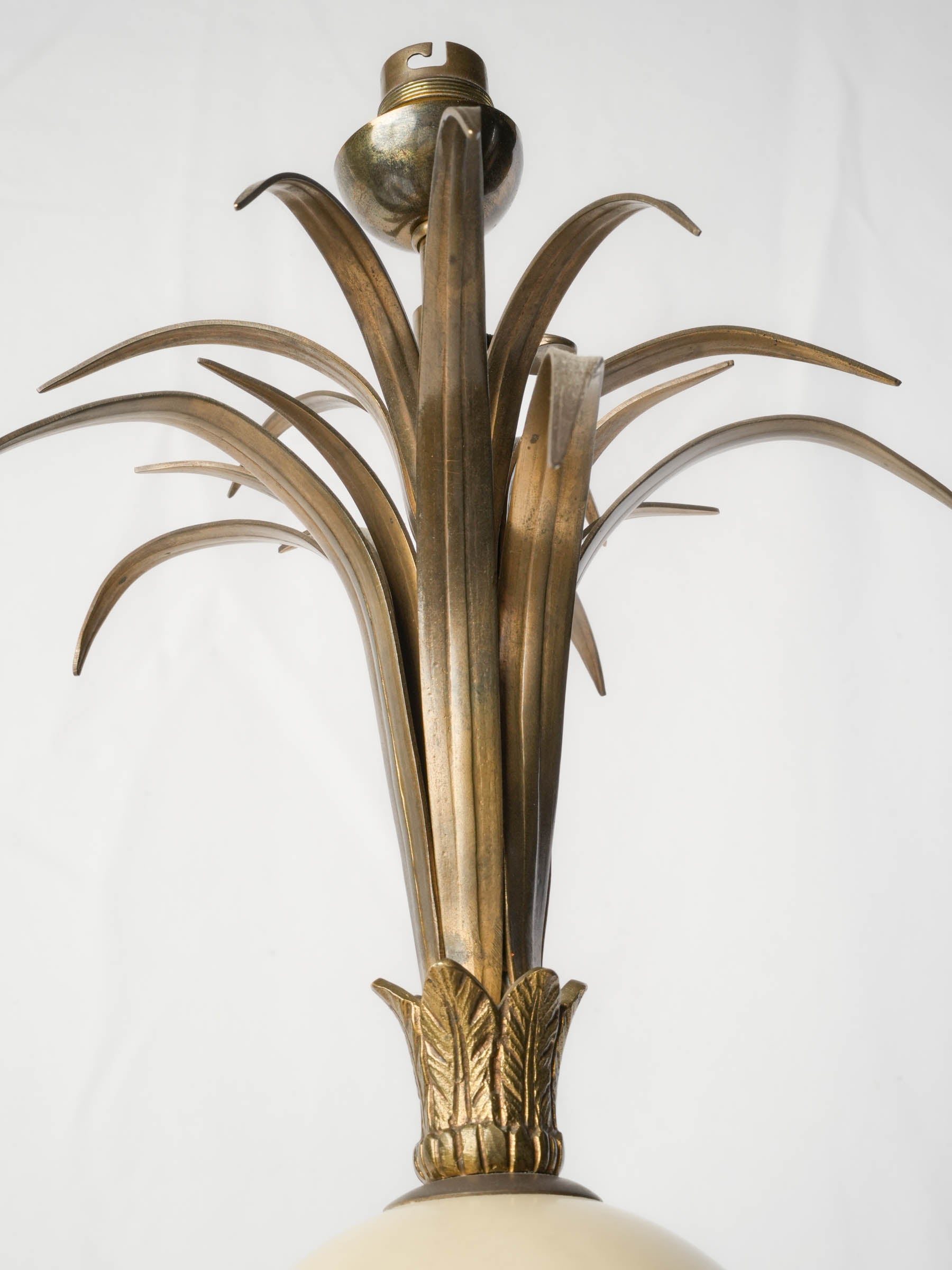 French Gilt-Bronze Palm Tree Table Lamp w/ Central Egg Form, Att. to Maison Charles c. 1960s - 23¾"