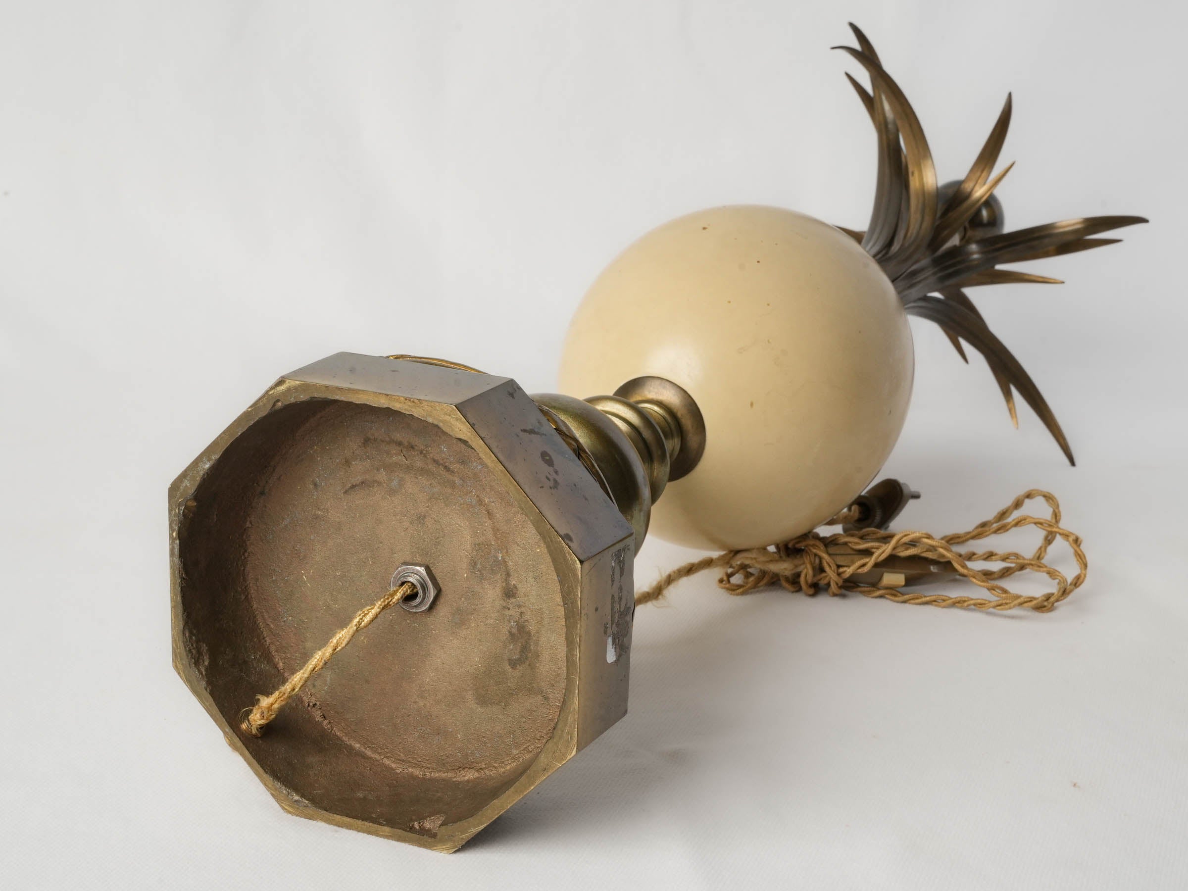 French Gilt-Bronze Palm Tree Table Lamp w/ Central Egg Form, Att. to Maison Charles c. 1960s - 23¾"