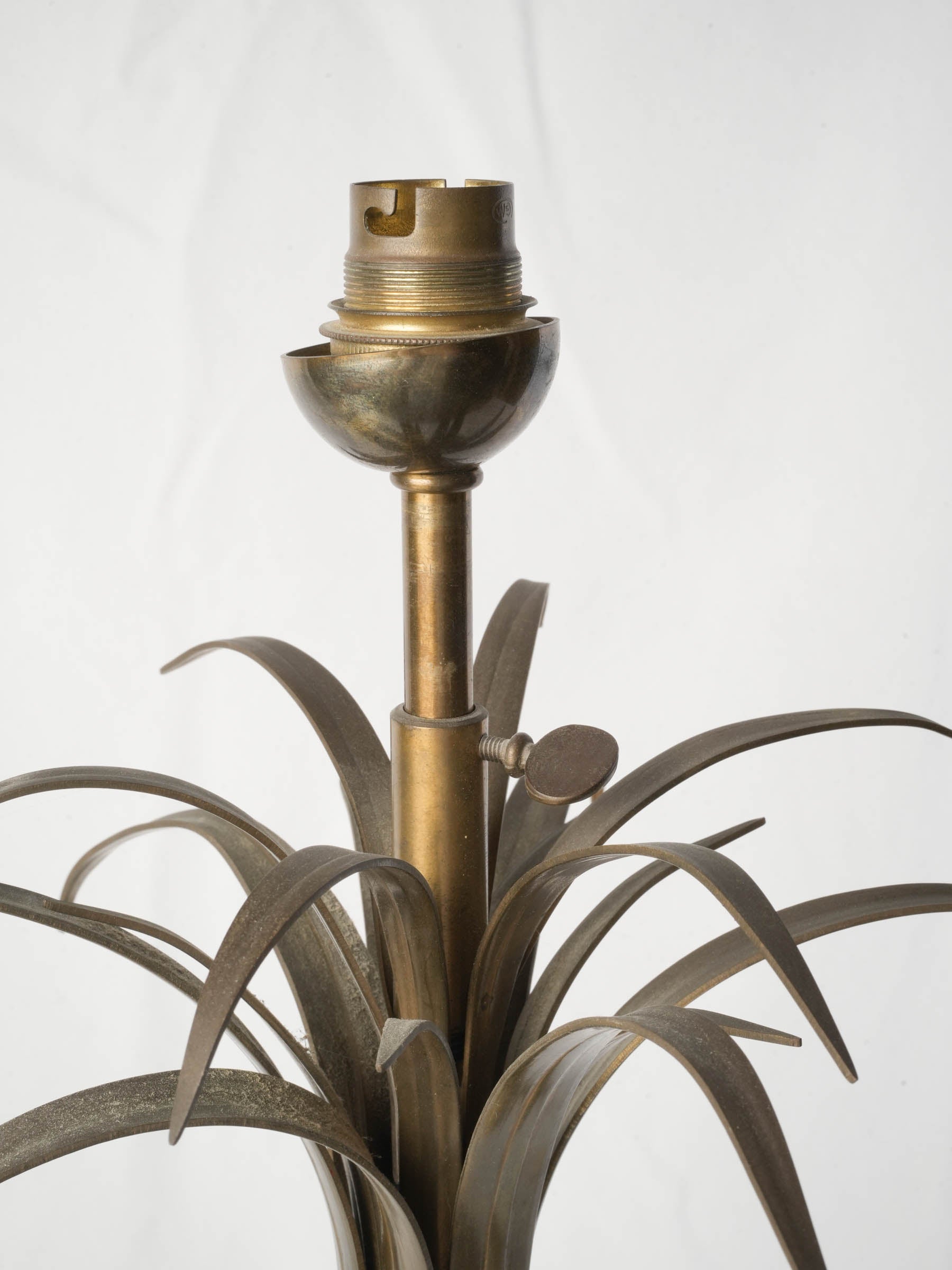 French Gilt-Bronze Palm Tree Table Lamp w/ Central Egg Form, Att. to Maison Charles c. 1960s - 23¾"