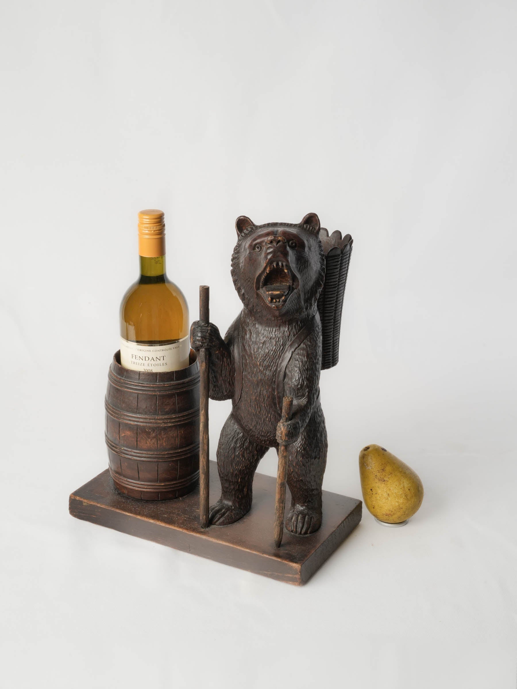 Whimsical Black Forest Hand-Carved Bear Bottle Holder, c. 1900 - 14½"x 11½"