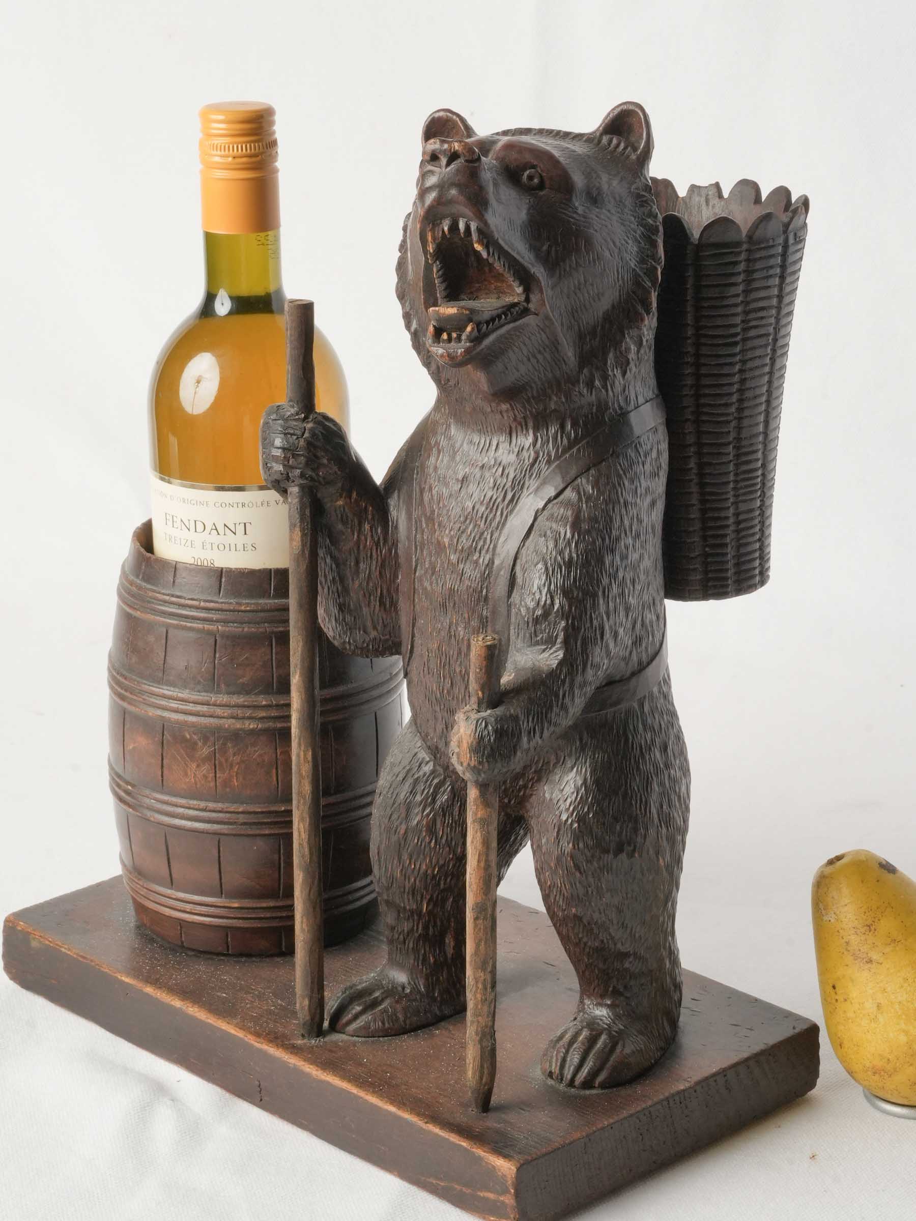 Whimsical Black Forest Hand-Carved Bear Bottle Holder, c. 1900 - 14½"x 11½"