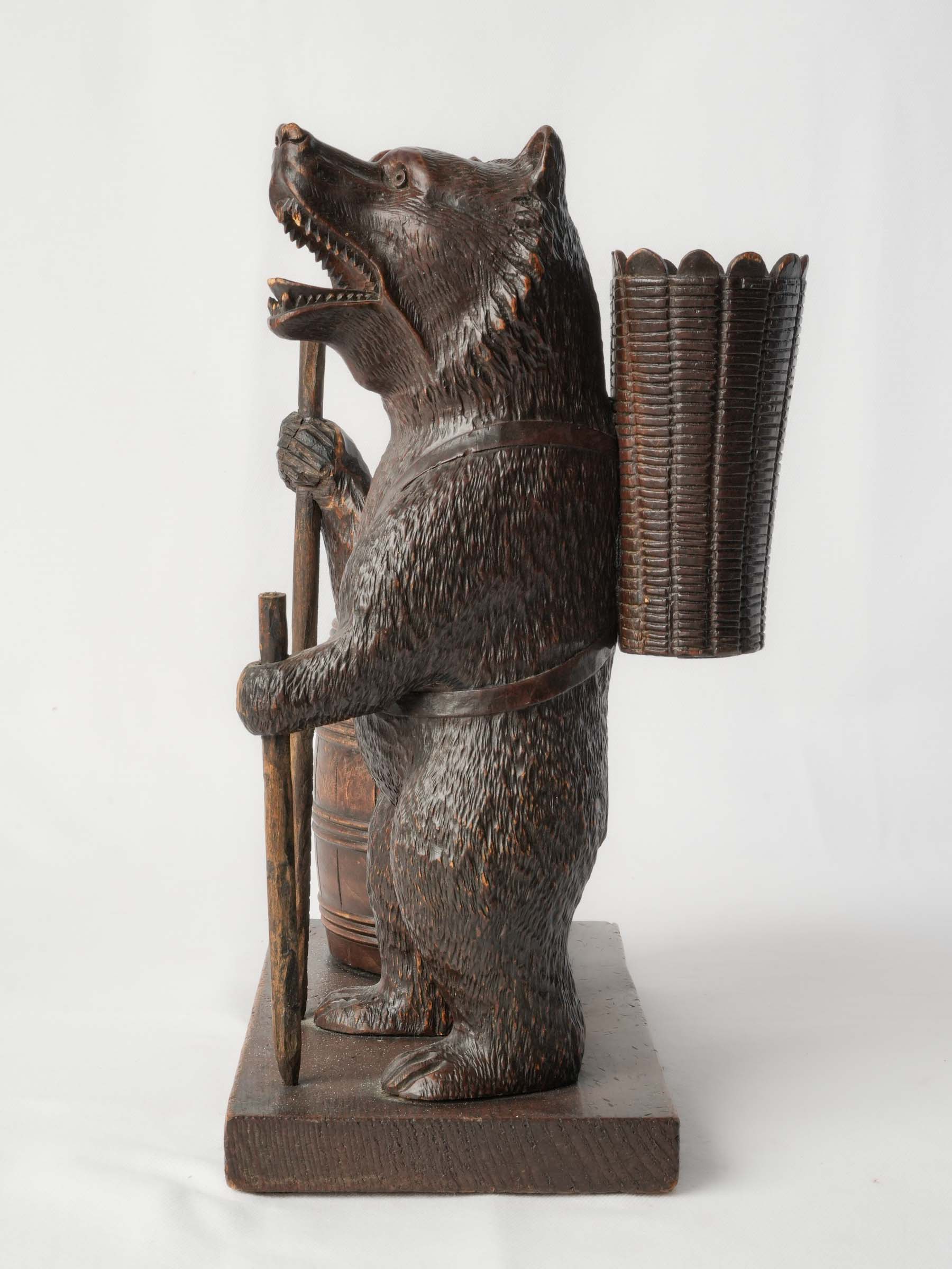 Whimsical Black Forest Hand-Carved Bear Bottle Holder, c. 1900 - 14½"x 11½"