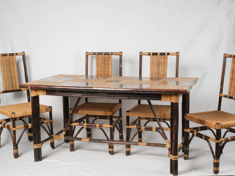 1970s French artisanal dining table & 6 chairs - Côte d'Azur, bamboo & –  Chez Pluie