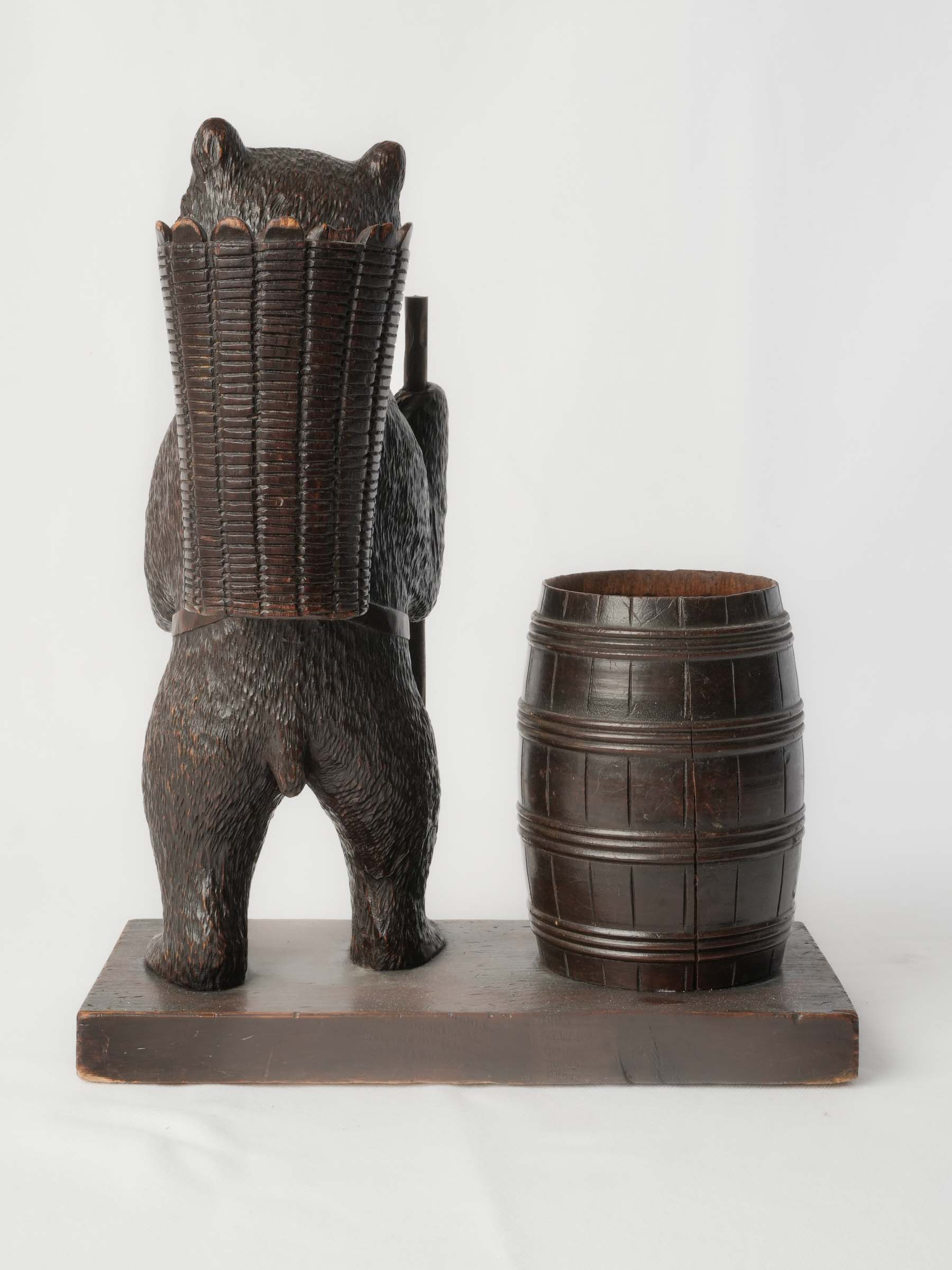 Whimsical Black Forest Hand-Carved Bear Bottle Holder, c. 1900 - 14½"x 11½"