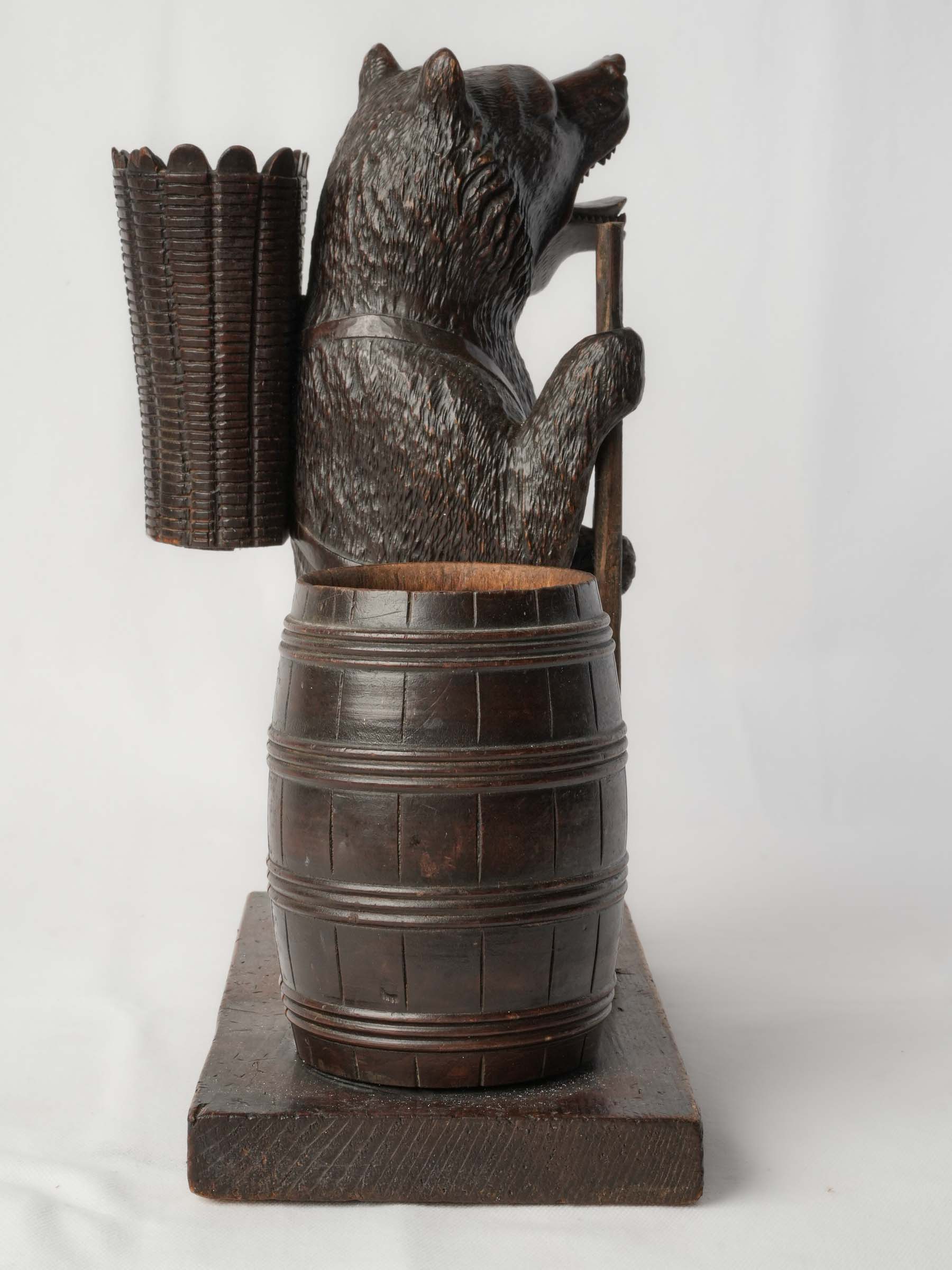 Whimsical Black Forest Hand-Carved Bear Bottle Holder, c. 1900 - 14½"x 11½"
