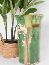 Antique French large vase with handles - green ceramic 15¾"