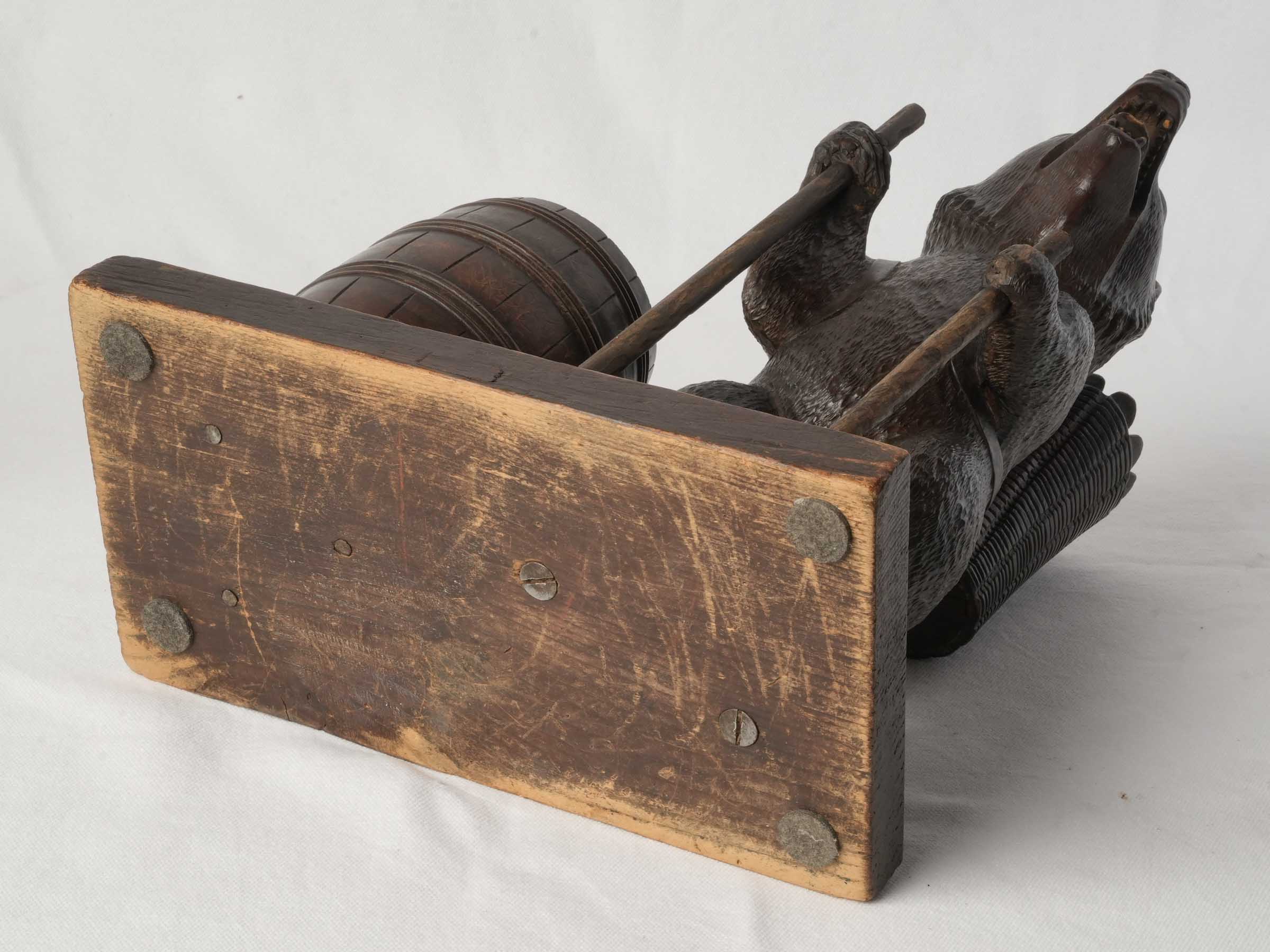 Whimsical Black Forest Hand-Carved Bear Bottle Holder, c. 1900 - 14½"x 11½"