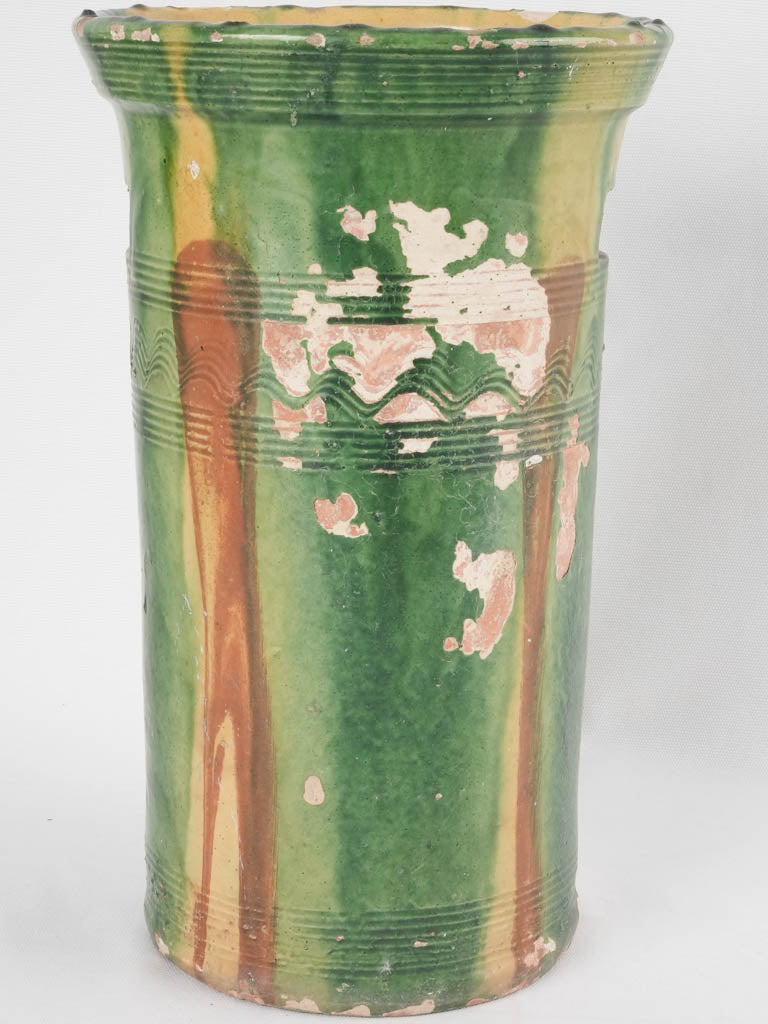 Antique French large vase with handles - green ceramic 15¾"