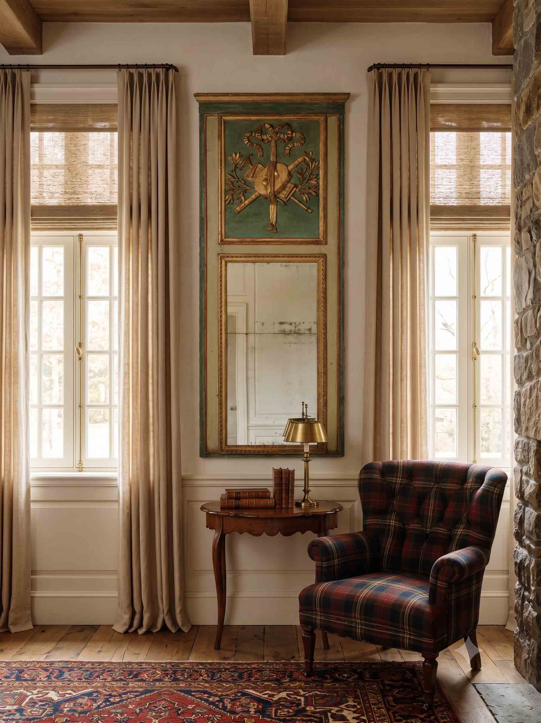 Tall Provençal Louis XVI Period Trumeau Mirror w/ Original Green Lacquer - 77½" x 31"