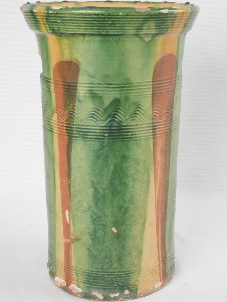 Antique French large vase with handles - green ceramic 15¾"