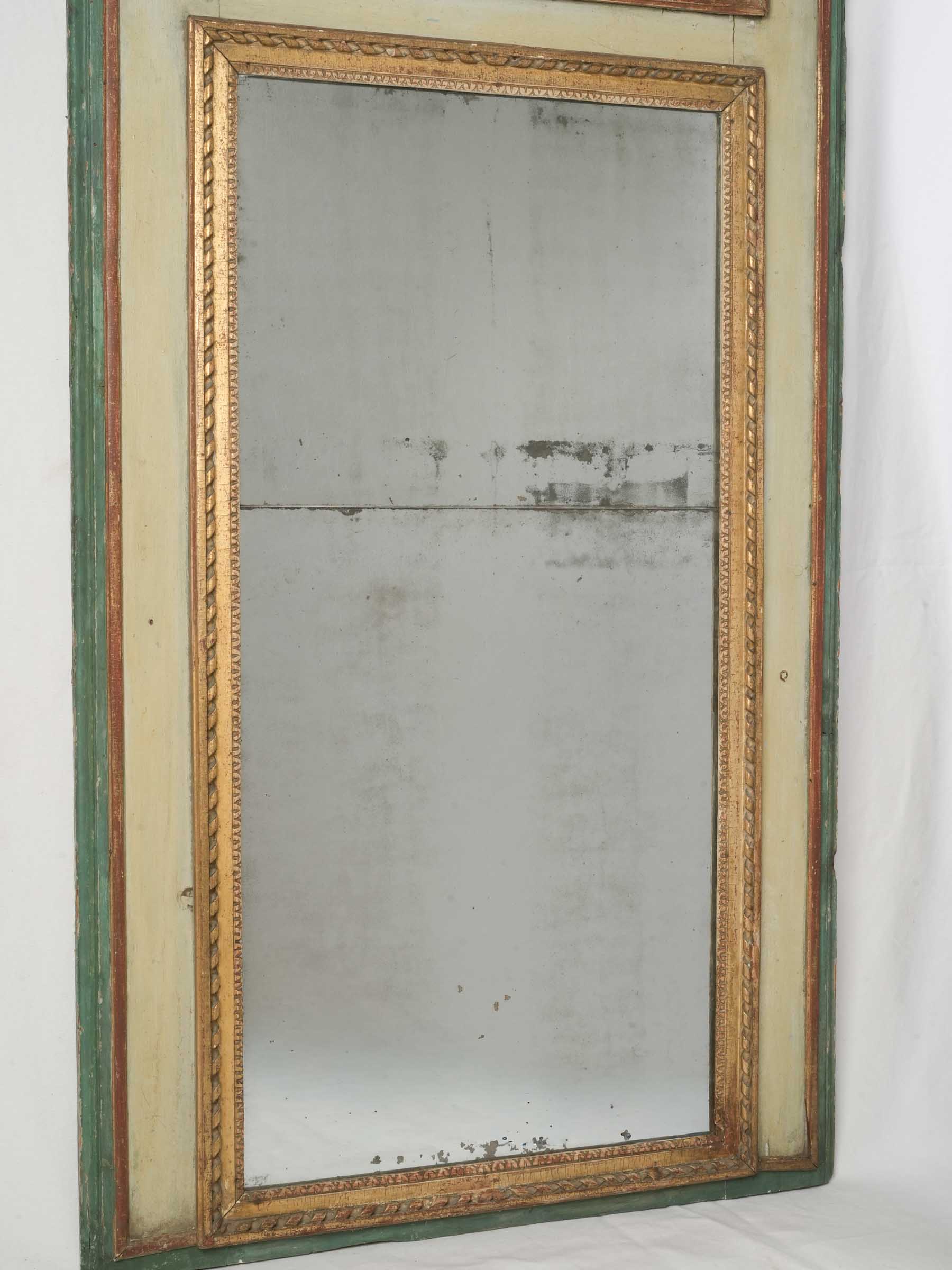 Tall Provençal Louis XVI Period Trumeau Mirror w/ Original Green Lacquer - 77½" x 31"