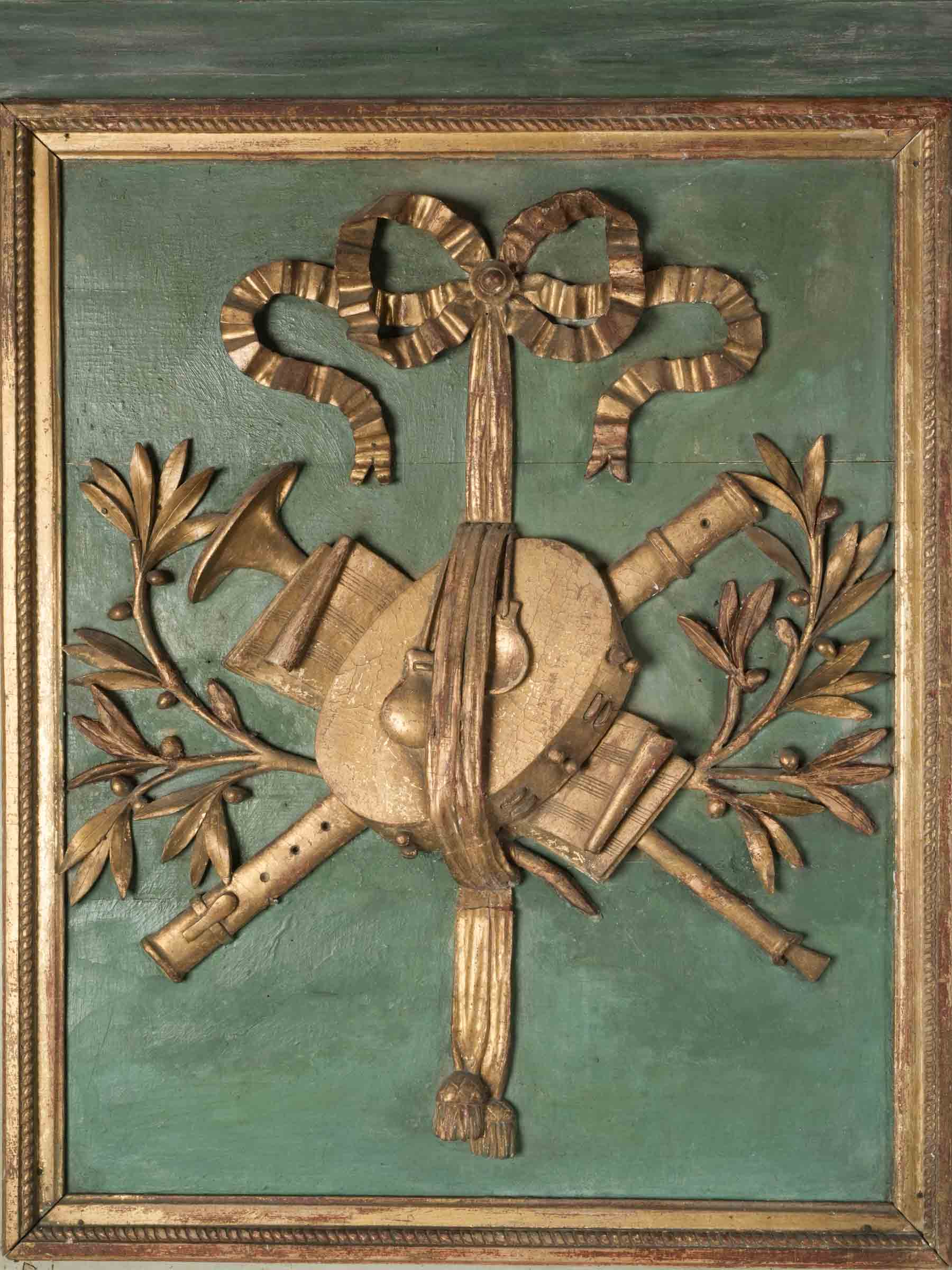 Tall Provençal Louis XVI Period Trumeau Mirror w/ Original Green Lacquer - 77½" x 31"