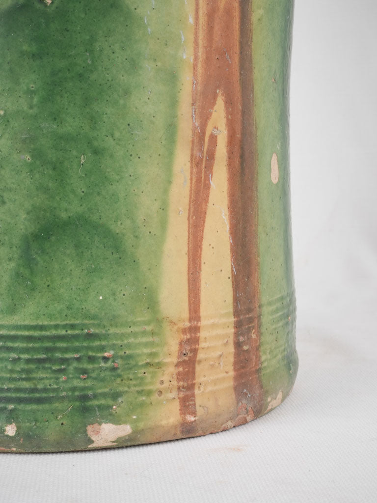 Antique French large vase with handles - green ceramic 15¾"