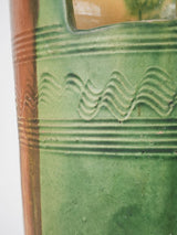 Antique French large vase with handles - green ceramic 15¾"