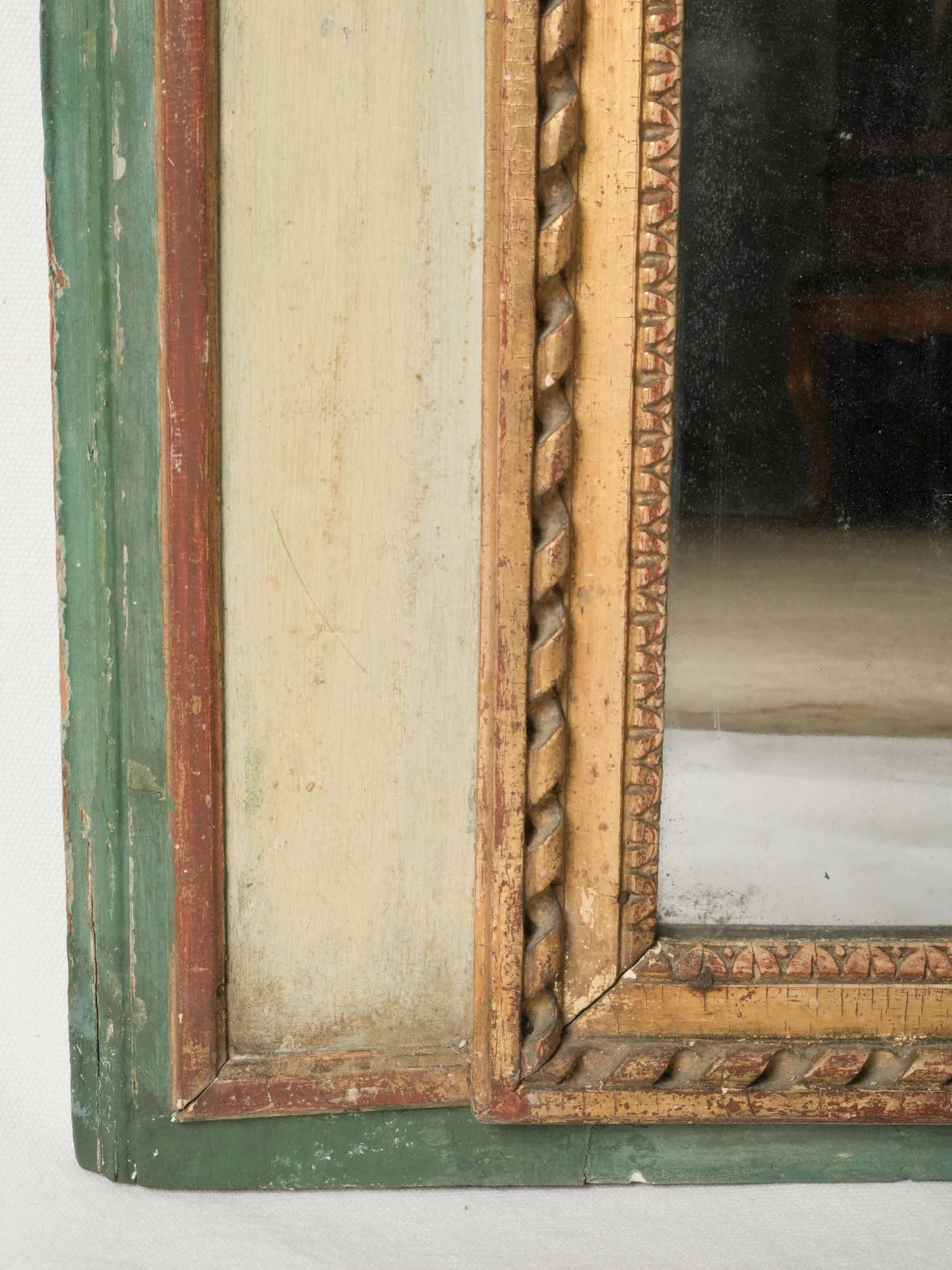 Tall Provençal Louis XVI Period Trumeau Mirror w/ Original Green Lacquer - 77½" x 31"