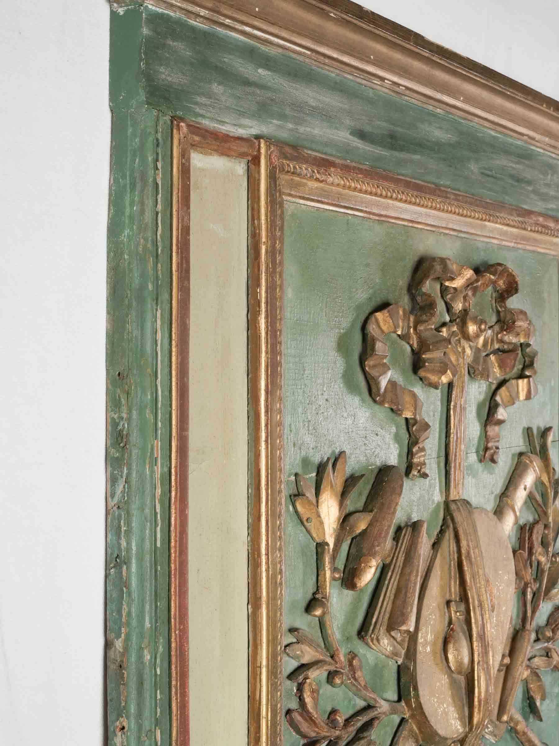 Tall Provençal Louis XVI Period Trumeau Mirror w/ Original Green Lacquer - 77½" x 31"