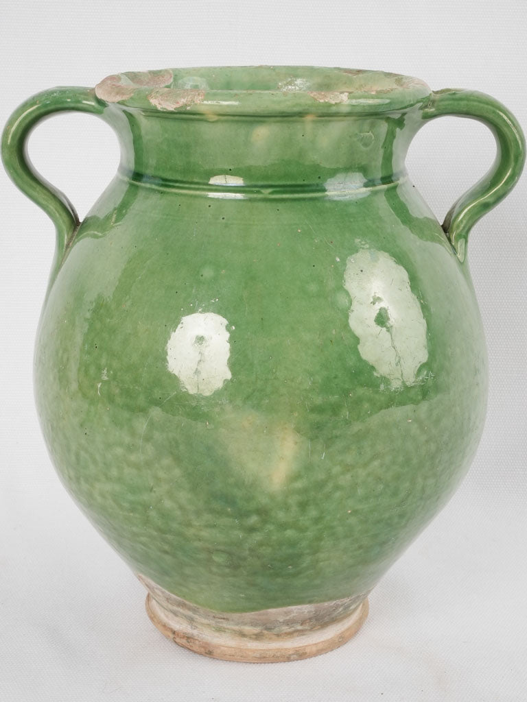 Antique French confit pot w/ green glaze 13"