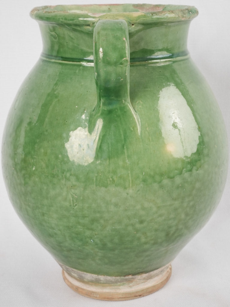 Antique French confit pot w/ green glaze 13"